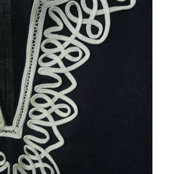 TALBOTS Small Linen Embroidered Nautical Coastal Preppy Tunic Top Navy & White - Picture 9 of 12